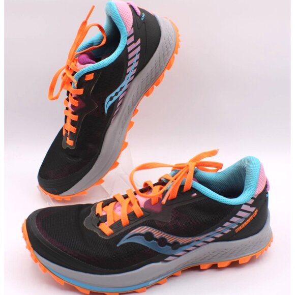 Saucony Womens Peregrine 11 Trail Running Shoes 8.5 Black/Orange PwrTrac Formfit - Picture 1 of 12